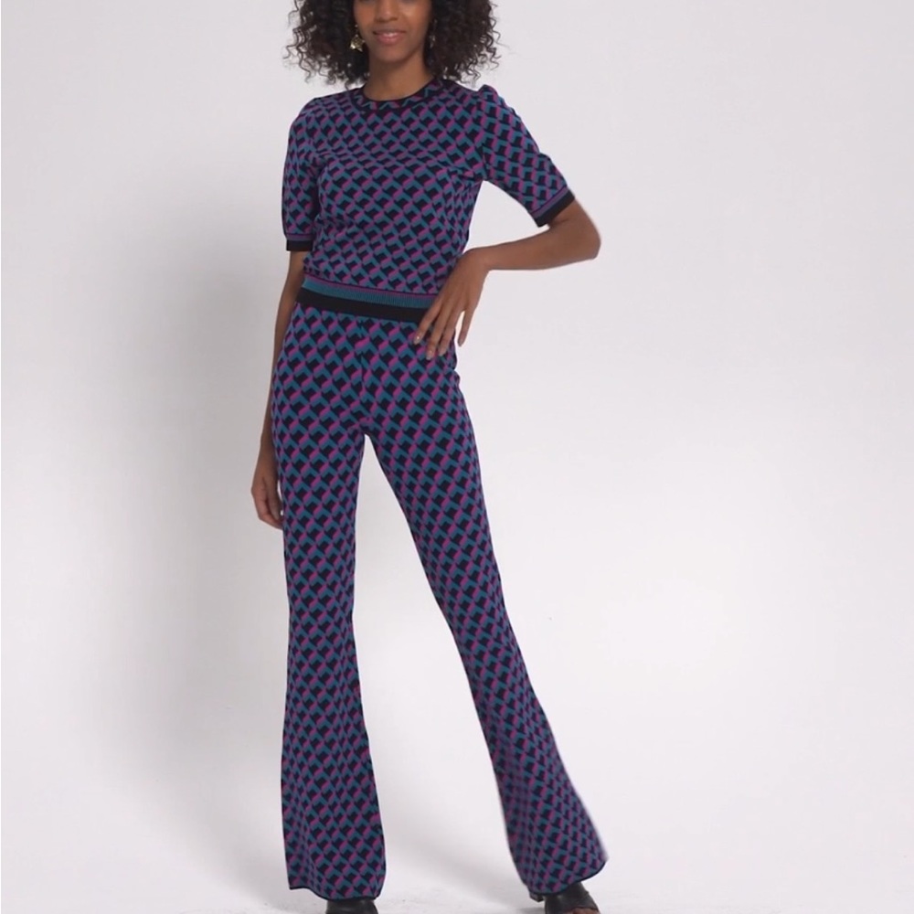 Diane Von Furstenberg Hattie Knit Jacquard Geometric Flare Pants
